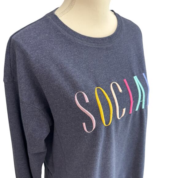 WILDFOX Sweatshirt Womens M Blue French Terry Embroidery Split Hem Soft Comfy - Picture 6 of 10